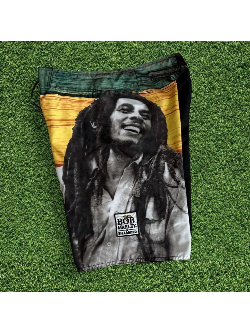 Billabong Bob Marley Reggae Graphic Board Shorts Yellow Green Orange